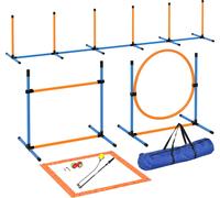 PawHut Agility Set chiens 7-pièces équipement d'agility pour l'entraînement des chiens Set de haies à enfoncer avec barres de slalom Sauthoop 2 balles hauteur réglable Haies entraînement de coordinati