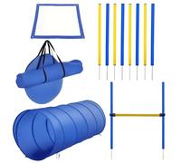 Agility sport pour chiens - PawHut - équipement complet obstacle, tunnel, slalom, zone repos - sac de transport - bleu jaune