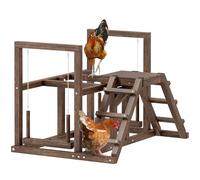 PawHut Aire de Jeux en Bois pour Poule, Perchoir en Bois pour Poule, avec balançoire, échelle, Plateformes, 82 x 60 x 55 cm, Marron