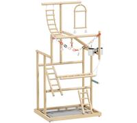PawHut Aire de jeux pour oiseaux, terrain de jeu pour perroquet, échelles, jouet à chaîne, plateau, 48x38x95cm, bois naturel