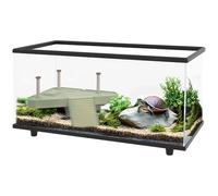 PawHut Aquarium à tortues en verre de 50 l avec plate-forme de prélassement, rampe, drainage facile, thermomètre à bandes pour petites tortues, 60 x 30 x 32 cm