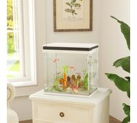 PawHut Aquarium pour Poissons Rouges 26L avec Lumières LED, Système de Filtrage et Pompe à Eau, 38x26x38 cm, Blanc