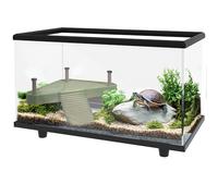 PawHut Aquarium pour tortues en verre de 28 l avec plate-forme de prélassement, rampe, drainage facile, thermomètre à bandes pour petites tortues, 45 x 25 x 29 cm