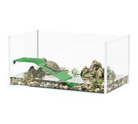 PawHut Aquarium pour Tortues, Terrarium pour Tortues avec Plate-Forme et Rampe avec Surface en Gazon Artificiel, Vue panoramique à 360°, pour Petits Poissons, crevettes, 60 x 35 x 28 cm, Blanc