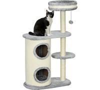 PawHut Arbre à chat, 100 cm, arbre à grimper avec griffoir, arbre à chat, arbre à chat avec colonne sisal et balle de jeu, meuble pour chats avec coussin, peluche, Cremew