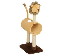 PawHut Arbre à chat 104 cm design lion, poteaux à griffer, tunnel, queue suspendue jusqu'à 7 kg, brun clair