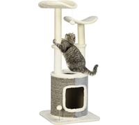 PawHut Arbre à chat, 110 cm, arbre à grimper avec grotte pour chats, arbre à chat avec plateforme, meuble pour chats avec balle de jeu, colonne de sisal, ouverture, blanc crème