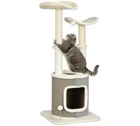 PawHut Arbre à Chat, 110 cm, avec Niche pour Chat, Plate-Forme, Meuble pour Chat avec Balle de Jeu, Colonne en sisal, Ouverture, Blanc crème