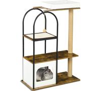 PawHut Arbre à chat 118,5 cm Arbre à chat avec niche pour chat, lit, tapis à griffer, arbre à chat avec balle de jeu, protection anti-basculement, pour chats jusqu'à 5 kg, brun rustique