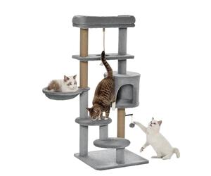 PawHut Arbre à Chat 120 cm Avec Panier, Grotte, Balle de Jeu, Tour d'Escalade Intérieure Avec Lit, Tronc en Jute, Meuble à Griffer Pour Chats Jusqu'à 5 kg, Gris
