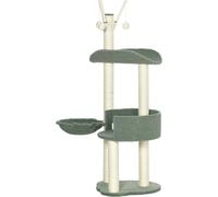 PawHut Arbre à chat 123H cm Arbre à chat à grimper Arbre à chat avec panier de repos, balle de jeu, colonne de sisal pour chats jusqu'à 5 kg Peluche Blanc crème+Vert