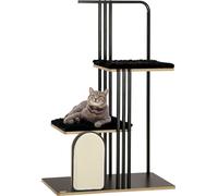 PawHut Arbre à Chat 128 cm Arbre à Chat avec Coussin Arbre à Grimper avec Planche à gratter, Arbre à Chat avec 2 Plates-Formes, Meuble pour Chats, Acier, Noir