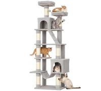 PawHut Arbre à Chat 204 cm, Griffoir Multiniveau Stable avec Niches, Perchoir, Échelle, Jouets Balle et Hamac, Gris Clair