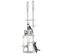PawHut Arbre à Chat 225-255 cm du Sol au Plafond XXL, griffoir pour Chat en sisal à 6 Niveaux avec Niche, hamac, platesformes, échelle et 2 balles suspendues, Gris Clair