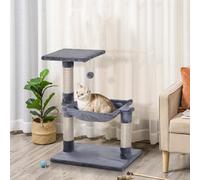 PawHut Arbre à chat 3 griffoirs grattoirs sisal naturel plateforme hamac et boule suspendue dim. 50L x 36l x 70H cm peluche courte gris Description:Ce magnifique arbre à chat design coloris gris doté