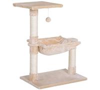 PawHut Arbre à chat 3 griffoirs grattoirs sisal naturel plateforme hamac et boule suspendue dim. 50L x 26l x 70H cm peluche courte beige