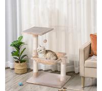 PawHut Arbre à chat 3 griffoirs grattoirs sisal naturel plateforme hamac et boule suspendue dim. 50L x 36l x 70H cm peluche courte gris Description:Ce magnifique arbre à chat design coloris gris doté