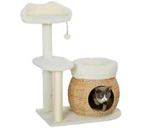 PawHut Arbre à Chat 31" pour Chats intérieurs poteaux sisal Blanc Crème | Tour pour chaton, condo, lits, plateforme et balle jouet, centre d'activité pour chaton