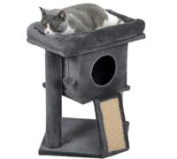 PawHut Arbre à chat 57 cm Petit arbre à chat avec grotte, balle de jeu, grande plateforme, arbre à gratter, arbre à grimper, pour chats jusqu'à 5 kg Gris foncé