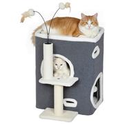 PawHut Arbre à Chat 58 cm Petite Tour avec Grotte poteaux sisal Gris