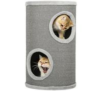 PawHut Arbre à Chat, 60 cm de Haut, Ø 35 cm, Deux étages avec 2 niches, Bordure en Peluche, Tour pour 1 à 2 Chats jusqu'à 5 kg, Gris Clair