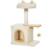 PawHut Arbre à Chat 72 cm, Perchoir Doux, Plateforme en Forme de Poisson, Niche en Peluche, Poteaux en Sisal, Balle, Beige