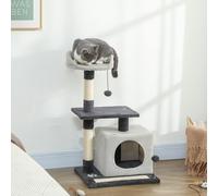 PawHut Arbre à Chat 85 cm avec Caverne, Plateformes et Poteaux Sisal - Gris clair/Noir