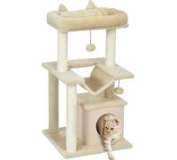 PawHut Arbre à chat 90 cm Arbre à chat avec hamac Arbre de jeu Caverne pour chats Plates-formes Arbre à grimper Arbre à chat d'activité Arbre à chat en peluche Sisal Crème