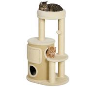 PawHut Arbre à Chat 90 cm Tonneau Double Niche Lit Plateforme Multi-Niveaux | Tour de Jeux pour Chats Intérieur, Tapis & Poteaux à Griffer en Sisal, Balle en Peluche, Tour à Chat pour Petit Espace