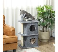 PawHut Arbre à chat à 3 niveaux tour pour chat 2 niches et surface de repos confortable, balle 43 x 33 x 80 cm gris foncé