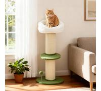 PawHut Arbre à chat à fleurs à 3 niveaux, tonneau à gratter pour chats plateforme et balle poteau en sisal, Ø 45 x 92 cm, vert