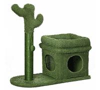 PawHut Arbre à chat Accessoire pour Chat Motif cactus Hauteur 67 cm Tour avec lit niche en peluche Poteau en sisal et boule suspendue 68 x 30 x 67 cm Vert