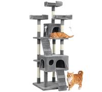 PawHut Arbre à chat, arbre à chat 153 cm, tour d'escalade avec 2 grottes, 3 lits, 2 rampes, poteaux en sisal, 2 souris suspendues, gris