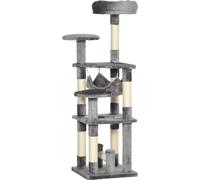 PawHut Arbre à Chat Grattoir pour Chat Tour de Jeu pour Chat Arbre à Chat Hamac Gris L40 x L40 x H132 cm