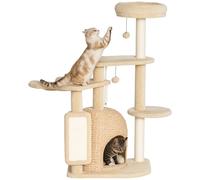 Arbre à chat style cosy chic - grande niche coussin, griffoir, grattoir, hamac, plateformes, boules - beige