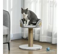 PawHut Arbre à chat arbre à grimper grattoir design jeu pompon suspendu + plateforme peluche 40 x 40 x 49 cm jute gris