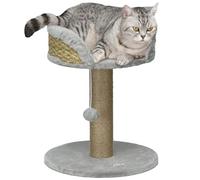 PawHut Arbre à chat 2 niveaux – poteau sisal, plateforme peluche, pompon – 40×40×49 cm jute gris