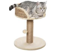 PawHut Arbre à Chat Arbre à Grimper grattoir Design Jeu Pompon Suspendu + Plateforme Peluche - 40 x 40 x 49 cm - Jute café