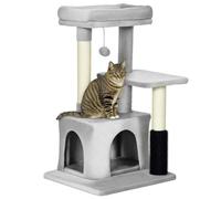 Arbre à chat griffoirs sisal naturel et massant grande niche plateforme panier jeu boule suspendue peluche gris Gris G