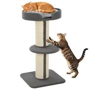 PawHut Arbre à Chat Arbre à Grimper Griffoir pour Chat 91 cm Gris | Tissu Bouclette, Centre d'Activités avec 2 Plateformes, Poteau à Griffer