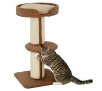 PawHut Arbre à Chat Arbre à Grimper Griffoir pour Chat 91 cm Marron Clair | Tissu Bouclette, Centre d'Activités avec 2 Plateformes, Poteau à Griffer