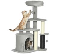 PawHut Arbre à Chat, Arbre à Grimper pour Chat, Centre d'activités Hauteur 87 cm à 3 Niveaux avec lit, Plates-Formes, Niche, griffoirs, balles Jouets, Poteau chatouilleux, Gris Clair
