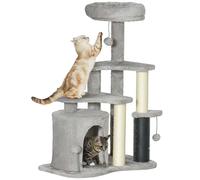 PawHut Arbre à Chat, Arbre à Grimper pour Chat, Centre d'activités Hauteur 87 cm à 3 Niveaux avec Plates-Formes, lit, griffoirs, Niche, balles Jouets, Poteau chatouilleux, Gris Clair