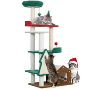 PawHut Arbre à Chat aux Couleurs de Noël, 135 cm avec 6 Niveaux, Arbre à Chat avec Grotte pour Chats, Balle de Jeu, colonnes à griffer en sisal, pour 1-2 Chats jusqu'à 5 kg