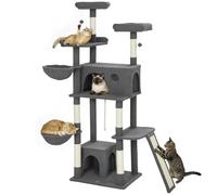 PawHut Arbre à Chat avec Griffoir 174 cm Tissu Peluche Type Teddy Gris