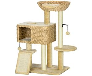 PawHut Arbre à Chat avec griffoir Arbre à Grimper pour Chat 98 cm Beige | Niche, Panier d'Observation, Plateformes, Pompon Suspendus, Tour de Jeux pour Chat