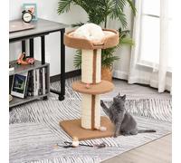 PawHut Arbre à chat avec griffoir centre d'activités 2 plateformes coussin marron clair