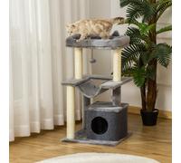 PawHut Arbre à chat avec griffoir, en tissu peluche, tour de jeux pour chat, lit, niche, hamac, plateforme 48 x 48 x 90 cm gris