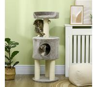 PawHut Arbre à Chat avec Griffoirs Sisal Naturel, Niche, Plateforme Peluche 103cm Gris | Aosom France