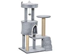 PawHut Arbre à Chat avec Grotte pour Chats Échelle Arbre à Chats Hauteur 100 cm Arbre à Grimper pour Chats Panneau d'aggloméré Jute Gris 60 x 40 x 100 cm